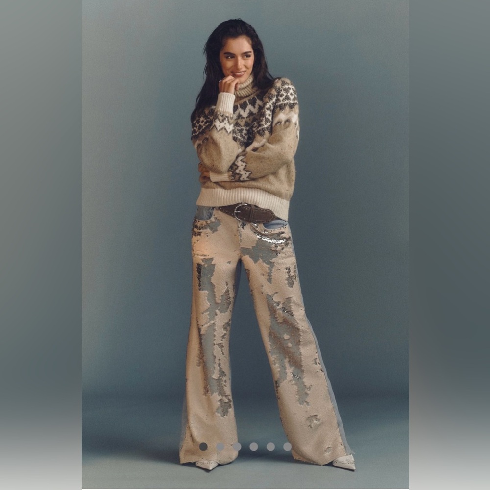 NWT Anthropologie Pilcro Sequin High-Rise Wide-Leg Skater Jeans Size 28 new $198
